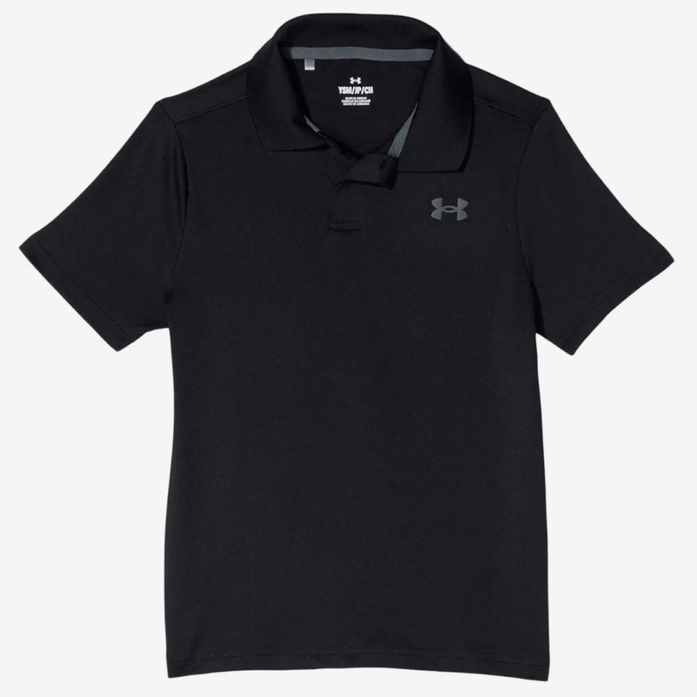 Under Armour Boys Solid Black Short Sleeve Polo Golf Shirt Size Youth Large